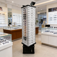 Présentoir rotatif personnalisé pour lunettes de soleil, présentoir optique en PVC, présentoir à lunettes avec casiers en bois et miroir