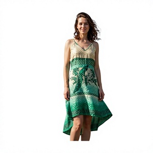 Vintage <b>Boho</b> Digital Printing Modern Fit Silk A-Line Knee-Length V-neck Saree <b>Dress</b> <b>for</b> <b>Women</b> Custom Summer Beach Lace Tassel - Product Image 1