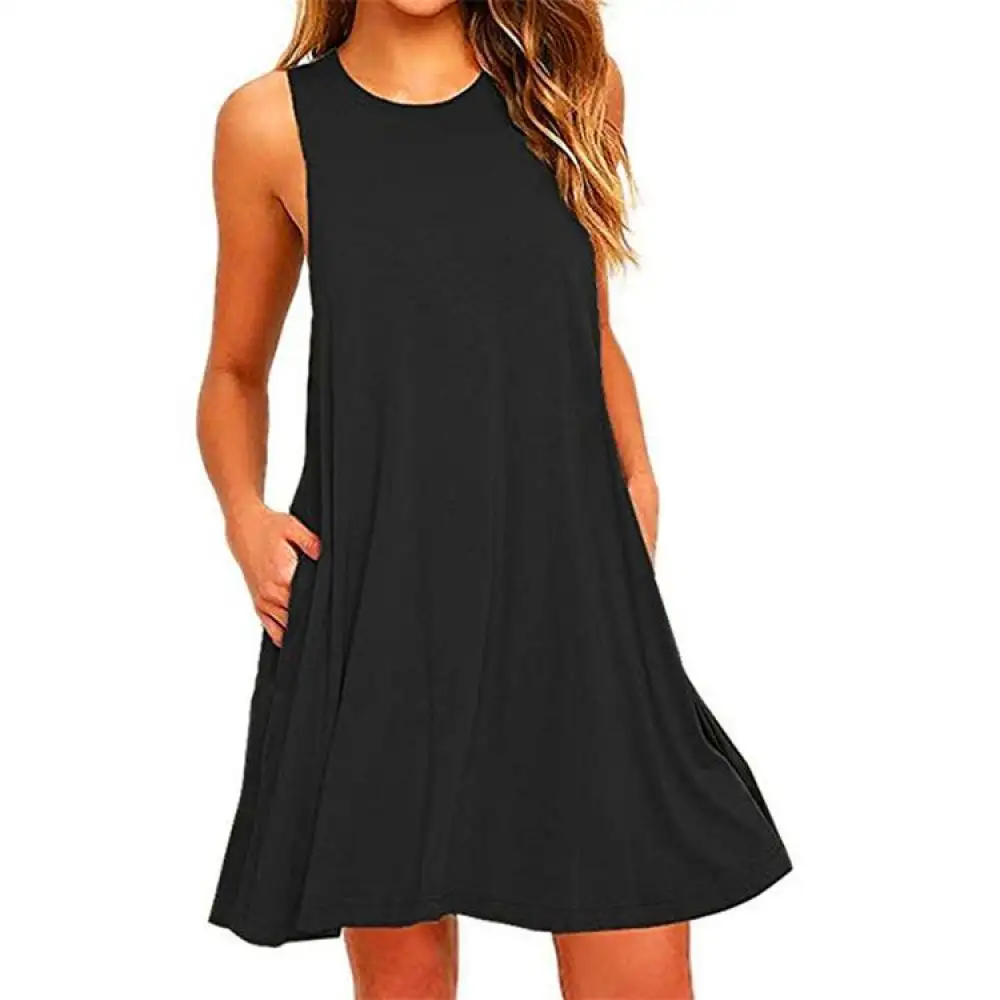 Women Black Blue Summer Dress 2022 Polyester Short Sleeve O-Neck Tops Casual Loose Dress Female Street White Dress Vestidos