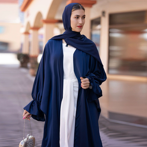 Eid Mubarak Ramadan: Novo Kimono Turbante Aberto Dubai para Mulheres Muçulmanas - Vestido Longo de Cetim Poliéster com Manga Comprida, Elegante para o Verão Islâmico - Product Image 3