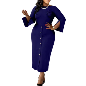 Trendy Spring Dresses Women Casual Lady Elegant O-Neck <b>Hip</b> Warp Ladies Office Dresses African Dresses <b>for</b> Women With Flower - Product Image 3