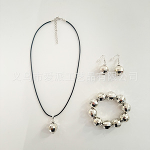 Disco Party Electroplated Ball Necklace Earrings <b>Bracelet</b> <b>Set</b> Rose Gold Geometric Fashion Jewelry - Product Image 3