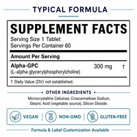 Comprimés d'Alpha GPC L-Alpha Glycérylphosphorylcholine : Choline pour la Nutrition, le Bien-être Cognitif et la Concentration – Étiquette Claire, Fournisseur Marque Blanche