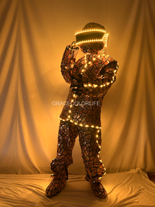 Traje de película de espejo metálico <span class=keywords><strong>futurista</strong></span> LED para escenario de salón de baile DJ danza Sci-Fi Cosplay traje espejo hombre espectáculo traje - Product Image 6