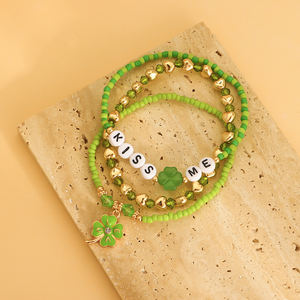 Pulsera de cadena de moda letra verde "<span class=keywords><strong>kissme</strong></span>" trébol de la suerte pulsera de pareja pulsera de regalo clásica de moda para mujer - Product Image 2