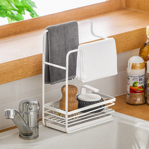 Kitchen Sink Drain Cloth Rack Metal <b>Frame</b> Wall <b>Mounted</b> No Drill Storage Organizer White Minimalist Style - Product Image 2
