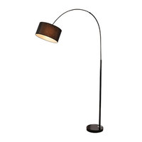 Lampadaire de sol en fer noir avec abat-jour en tissu, lumière sur pied à arc réglable, base E27, intensité variable pour salon, chambre, bureau