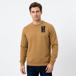 AERO Men's Camel Hooded Zipper Sweatshirt with Front Logo Print Regular Sleeve Fleece Knitted Polyester/Cotton Spring Style - Product Image 2