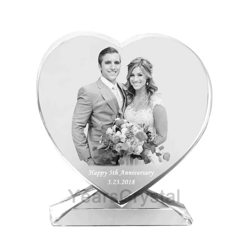 Personalized Custom 2D Laser Etched Crystal Glass heart Block for Best Gifts to Wedding and Anniversary
