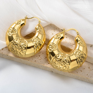 Dubai Jewelry Big 18k Gold Plated Hollow Chunky <strong>Statement</strong> Hoop <strong>Earrings</strong> Women - Product Image 4