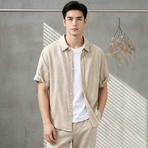 <span class=keywords><strong>Camicia</strong></span> da <span class=keywords><strong>Uomo</strong></span> di Alta Qualità in <span class=keywords><strong>Lino</strong></span> e Cotone, Antirughe, Manica Corta, Colletto Classico, Chiusura con Bottone Singolo, Traspirante - Product Image 6