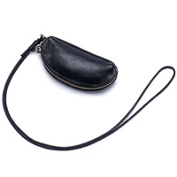 Dompet Koin Mini Kulit Sapi Asli Tanned Nabati dengan Tali Leher, Dompet Koin Kulit Vintage Wanita, Tempat Kunci