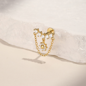 Pendientes de Aro Geométricos de Lujo S925 con Borlas de Perlas y Diseño de Flor y Estrella de 18K, Chapados en Rodio, de Moda - Product Image 6