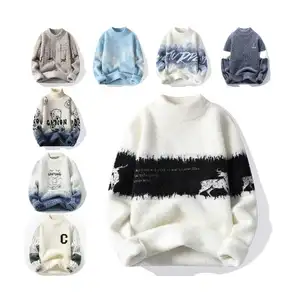 2023 new Custom bubble flower cotton polyester men's winter heavy sheep sweater pattern jacquard knit pullover men's sweater