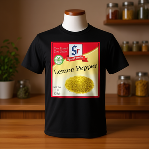 T-shirt à motif d'étiquette d'épices citron-poivre, design alimentaire portable, cadeau de fêtes - Product Image 3