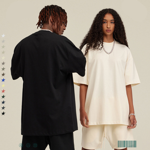 Ensemble deux pièces personnalisé pour homme, pull d'été, poids lourd, 100% coton tricoté, surdimensionné, uni, respirant, t-shirt et short - Product Image 3