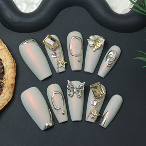 Uñas postizas de lujo de acrílico, largas, color rosa, con cobertura completa, hechas a mano, con pedrería de estrellas, precio de fábrica, venta al por mayor. - Product Image 1