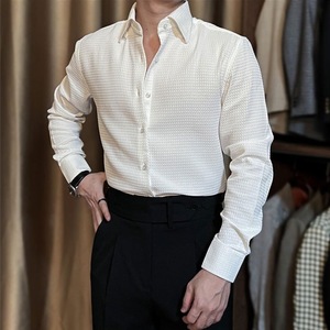 Camisa Waffe para <span class=keywords><strong>Hombre</strong></span>, Estilo <span class=keywords><strong>Juvenil</strong></span>, Informal, Moderna, Holgada, de Manga Larga, Cuello Camisero, de Poliéster - Product Image 3