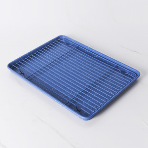 Baking Pan Blue Nonstick <b>Rack</b> Included For Oven Baking Cake Toast Set 1 Piece Irregular Shape YC - Product Image 1