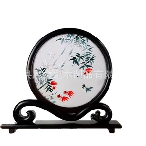 Cadre de paravent en broderie de Suzhou, rond, en bois, fait main, motif panda, ornement de bureau, décoration de style chinois traditionnel - Product Image 5