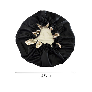 Venta al por mayor gorros de satén gorros de dormir gorro de noche grande mujeres ajustable elástico doble capa reversible gorro de seda para el pelo rizado - Product Image 6