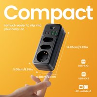 Prise murale, rallonge de prise murale avec 2 ports USB A et 1 port Type-C, adaptateur de voyage compact EU, 250V 16A