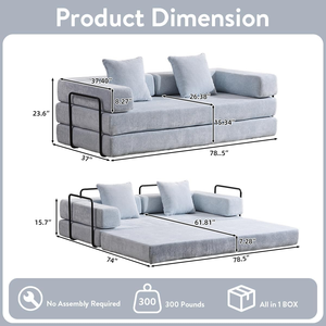 Ghế sofa giường gấp đa năng, ghế sofa trải sàn gấp gọn, ghế sofa nệm gấp bằng vải nhung cho phòng khách phòng ngủ (Xanh nhạt) - Product Image 3