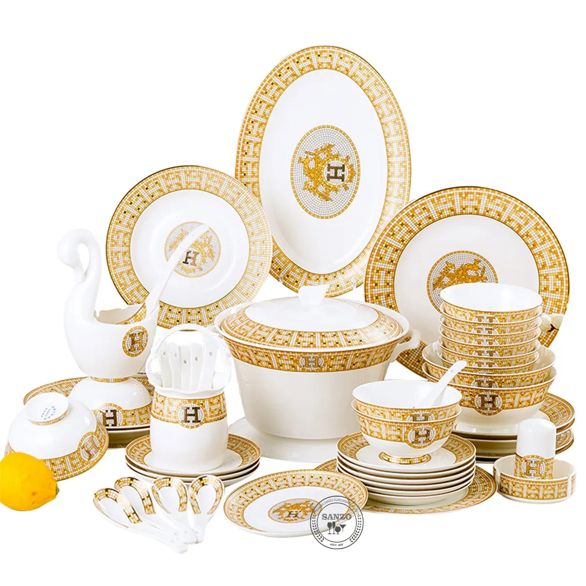 Assiettes de luxe en céramique, plat de table créative en or et blanc, réception de mariage, nouveau Design, 9 pièces