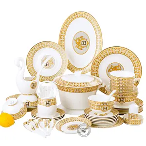 Wholesale white fine bone wedding chinese ceramic cutlery dinner plate set luxury ceramic cutlery set