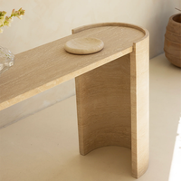 KUMUSI FURNITURE Table console moderne de luxe en pierre de travertin beige avec plateau en marbre