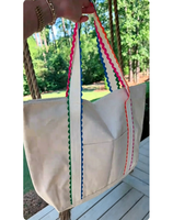Sac à bandoulière en toile brodé avec logo personnalisé, bordure arc-en-ciel, sac fourre-tout d'été, sac de plage, sac de voyage grande capacité, sacs à main pour le shopping