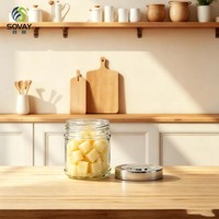 Stoples Kaca Pendek Lebar Grosir 200ml, Pot Kaca Berleher Ulir untuk Kemasan Produk Bumbu Gourmet