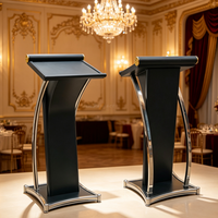 Podio de Metal Dorado Cepillado para Ceremonias, Atril para Bodas con Gabinete de Almacenamiento con Cerradura, Atril para Discursos para Eventos y Decoración de Iglesias