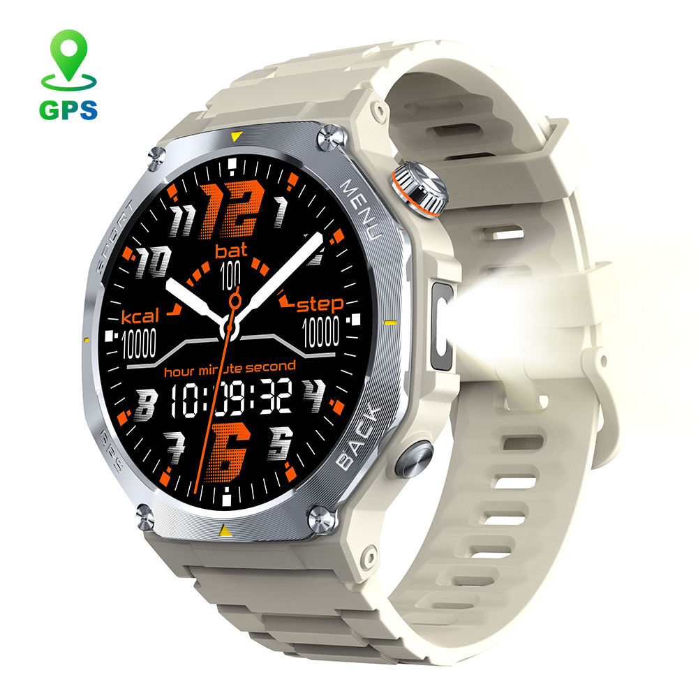 2026 V20 Men Relojes Smart Watch with Flashlight 1.43inch Amoled Screen 30M Waterproof BT Call Outdoor Sports GPS Smartwatch