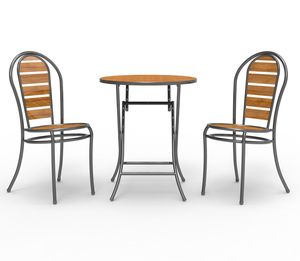 Conjunto de comedor al aire libre de hierro y acero de teca moderno contemporáneo, muebles híbridos para todo tipo de clima para patio, <span class=keywords><strong>terraza</strong></span>, jardín - Product Image 3