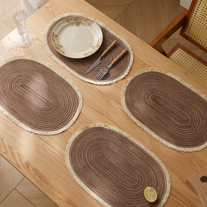 Set de table décoratif pour la maison, l'hôtel, simple, uni, tissé, ovale, lavable, pour la cuisine, la salle à manger, le bureau - Product Image 1