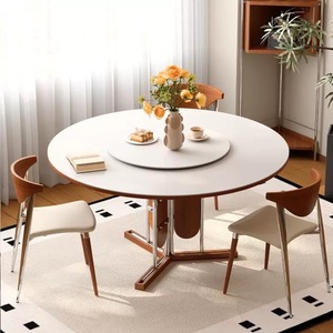Italian Style <b>Solid</b> <b>Wood</b> Round Dining <b>Table</b> With Rotatable <b>Top</b> For Home Dining Room - Product Image 4