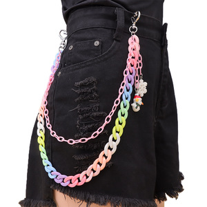 Chaîne de pantalon double couche en résine couleur bonbon avec pendentif bonhomme de neige et flocon de neige, chaîne de taille de Noël style hip-hop unisexe adulte - Product Image 2