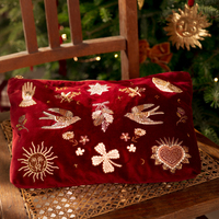 Pochette élégante en velours brodée de panda, trousse de maquillage pour femmes, fleurs pressées, pochette quotidienne