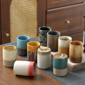 Taza sin Asa de Cerámica Rústica Estilo Japonés, Vaso Retro de Cerámica para Café, Agua, Matcha, Latte, con Opción de Logotipo Personalizado - Product Image 1
