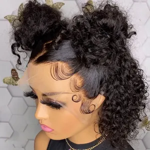 Rauwe Indian Maagd Afro Kinky Krullend Korte Bob Pruiken Menselijk Haar Kant Voorkant Pruik Transparant Full Hd Lace Frontale Pruik Voor Zwarte Vrouwen