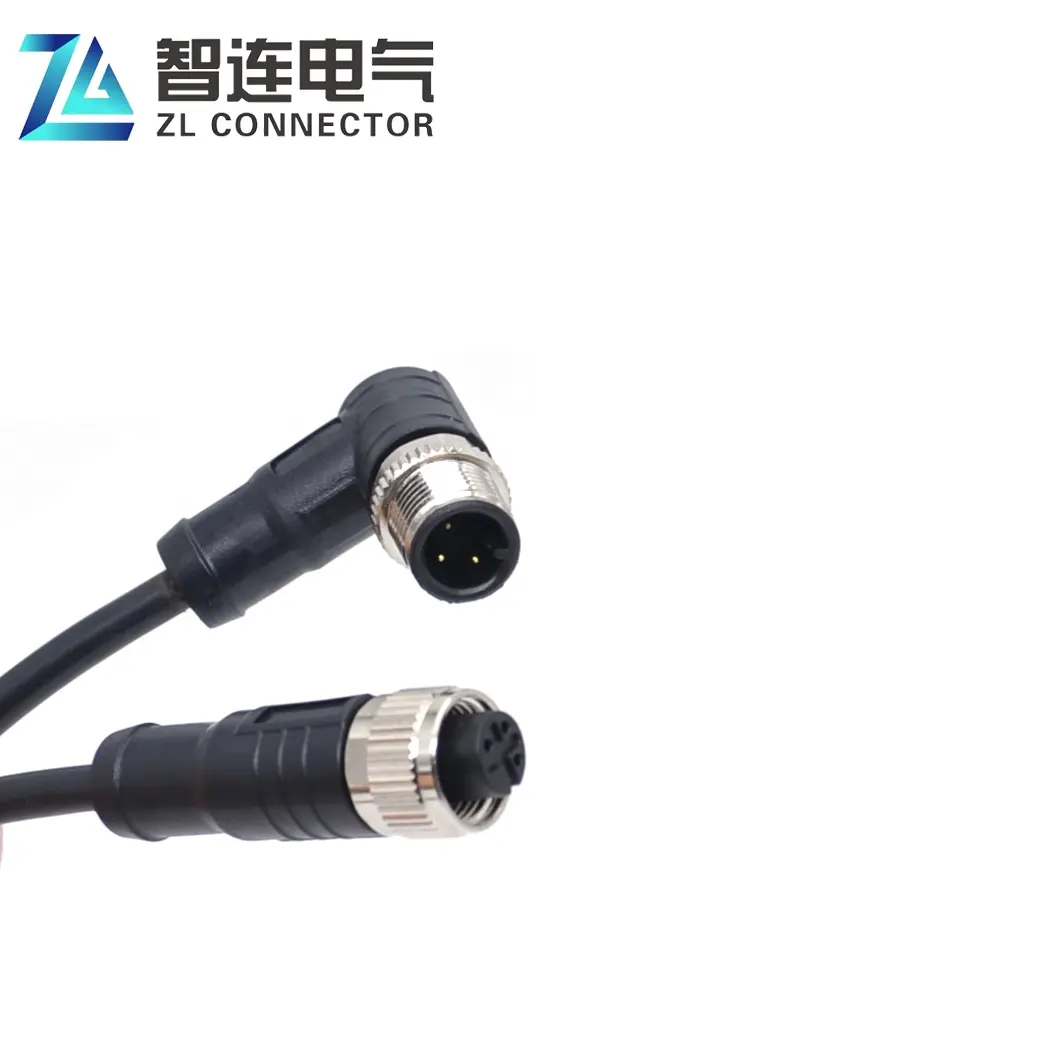 m12 3pin 1meter cable connector flat head connector and right angled head connector