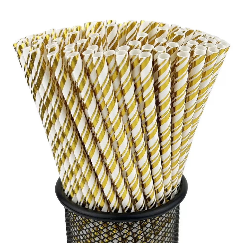 Smartops 6mm 8mm Gold Drinking Paper Straws with Individual Paper Wrapped Straws