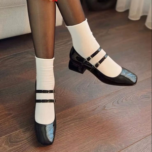 รองเท้าส้นสูงแบบสลิงแบ็คหนังแก้วสีดำสำหรับผู้หญิง ส้นเหลี่ยมสูง 3 ซม. หัวแหลม ผลิตในตุรกี ไซส์ 36-40 - Product Image 1