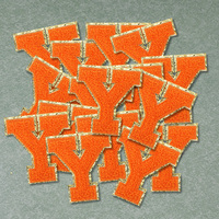 Kustom Patch Glitter Overlock huruf Chenille bordir besi pada alfabet handuk Logo untuk topi