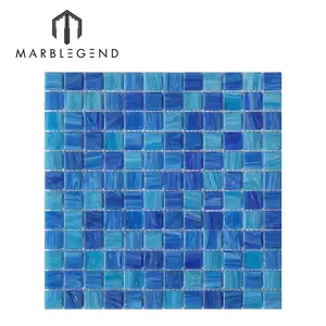 Swimming Pool Mosaic Tiles Hot Swimming Pool Perfect Use Aqua Blue Ocean Mesh-mounted Squares Glass Mosaic Pool Tile