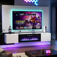 Meuble TV mural flottant de 70 pouces pour téléviseurs jusqu'à 80 pouces, console multimédia avec éclairage LED, armoire haute brillance pour salon