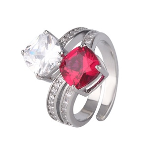 Fashion Jewelry Eco-friendly Copper Unique Romantic Style 8*8mm Multicolor Zircon Toi Et Moi Adjustable <b>Ring</b> for Women - Product Image 2