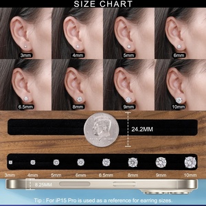 Bông tai bạc 925 Hip Hop đính đá Moissanite VVS, kiểu tròn, 4 chân, cài vặn, bán sỉ, dành cho nam và nữ - Product Image 5