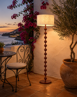 Nouvelle lampe de sol/de table LED chinoise E27 avec abat-jour en tissu couleur noyer, fonctionnement silencieux, gradation progressive, télécommande, style moderne rétro